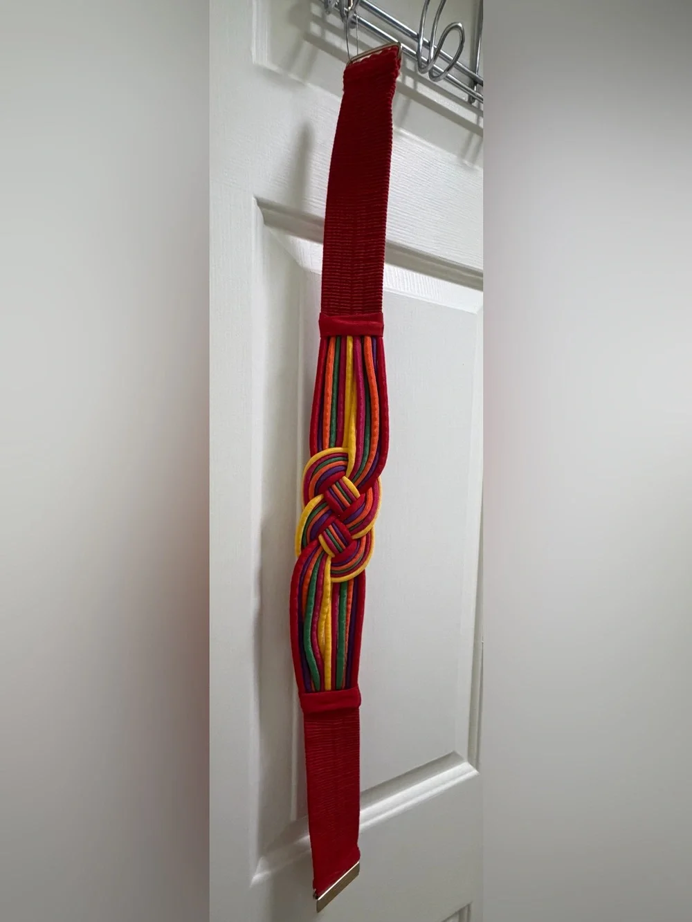 Multicolor Knotted Fabric Belt with Bright Stripes
